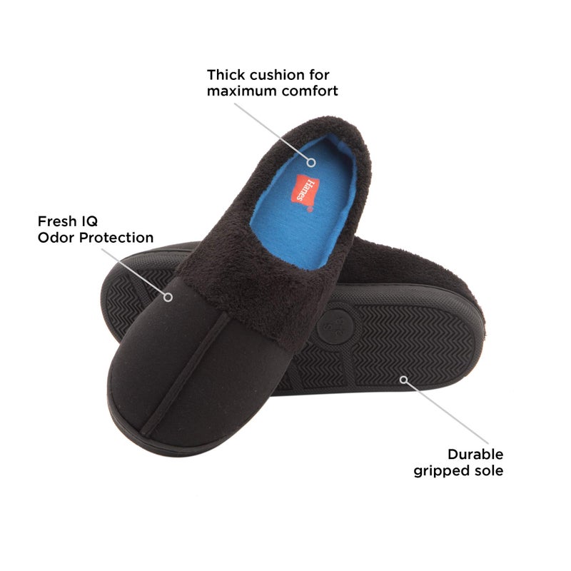 Hanes Comfort Soft Memory Foam Indoor Outdoor Clog Slipper Shoe - Menâ€™s and Boyâ€™s Sizes, Black/Blue, Large - Image 2